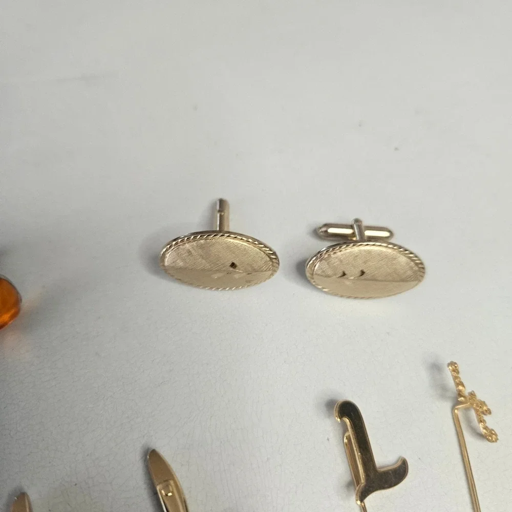 Vintage Mens Cufflinks Tie Clip Lapel Pin Lot Gold Silver Tone Formal Jewelry
